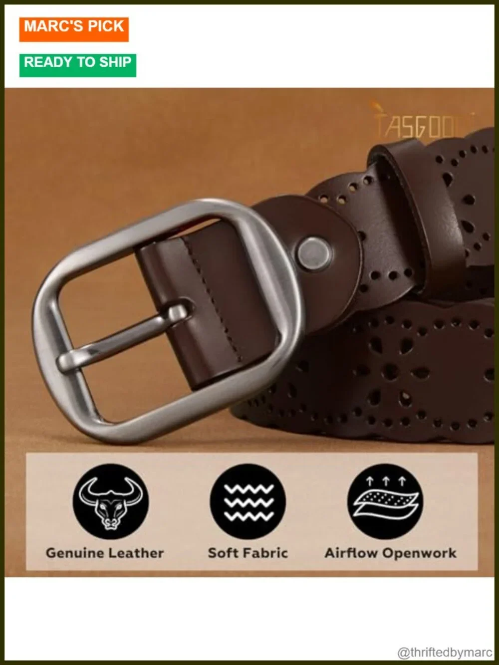 Genuine Leather Hollow Flower Wide Belt for Jeans Pants